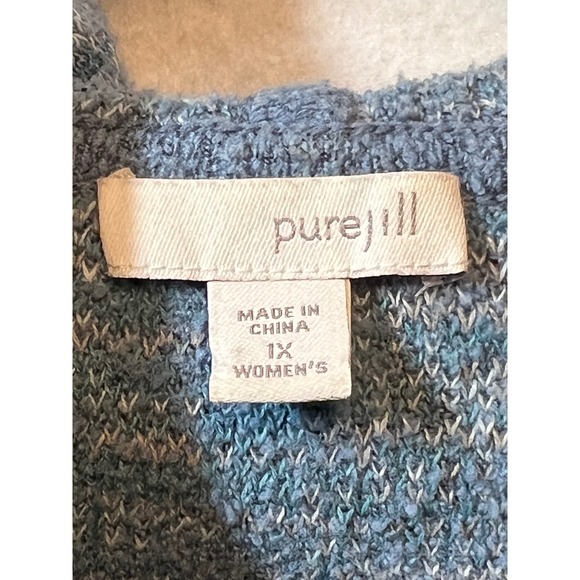 Pure Jill Hooded Open Front Cardigan Pockets‎ Blue Knit Sweater 1X J.JILL - Picture 3 of 12